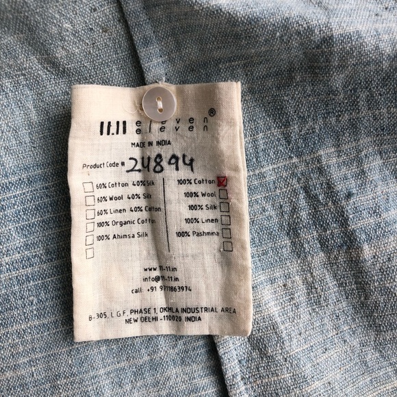 11.11 eleven eleven button up shirt, Hand spun, hand woven, natural indigo dye S - Picture 11 of 13